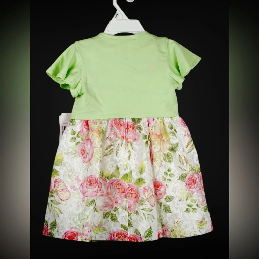 Bonnie Baby 3-Piece Floral Dress Set w/ Green Cardigan & Diaper Cover –Size 24M - Picture 4 of 17